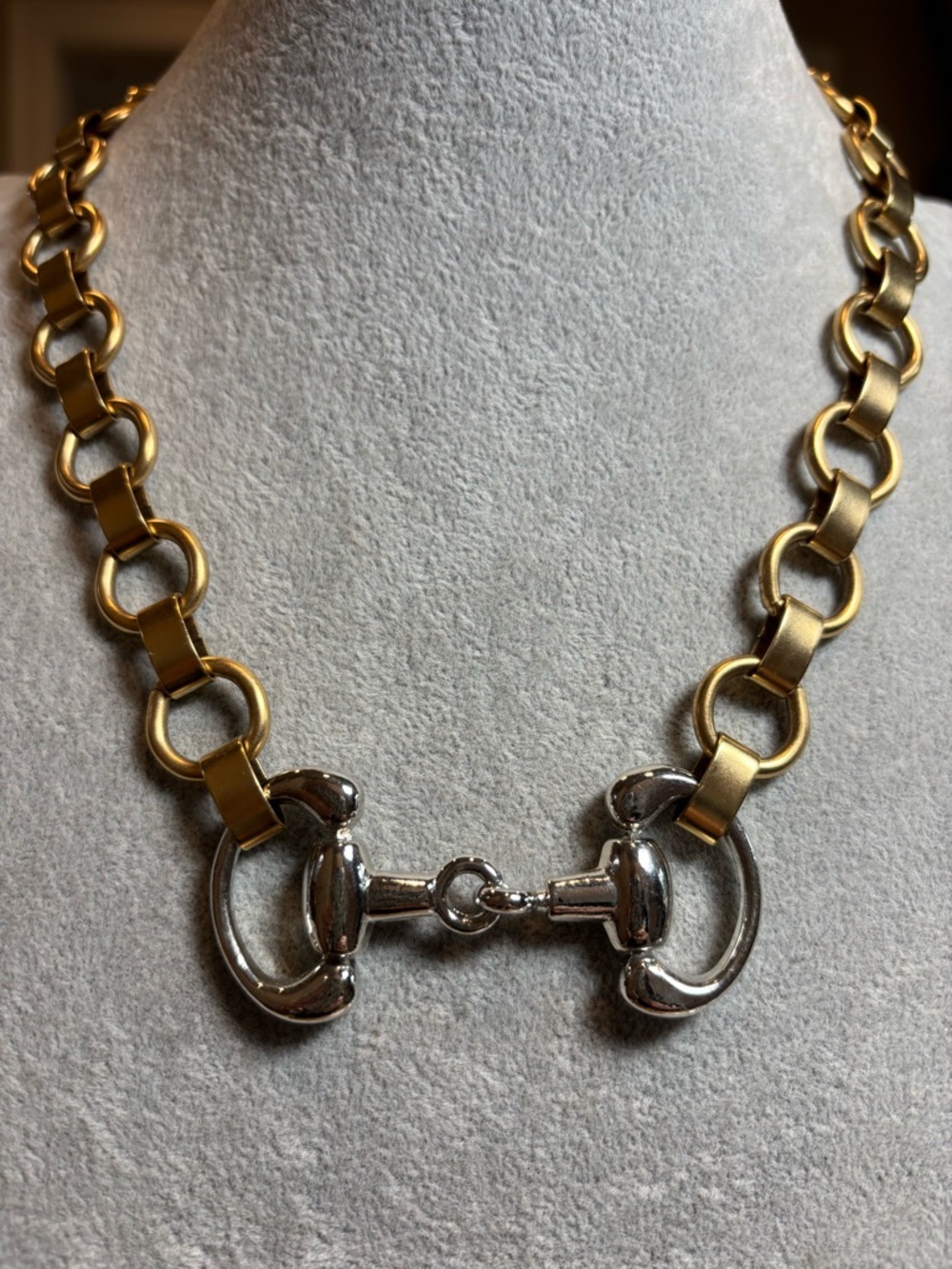 Yochi Two-Tone Gold and Silver Link horse bit Necklace